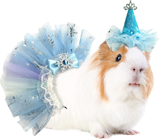 Small Animal Birthday Princess Costume for Rabbit Guinea Pig- Guinea Pig Crown Hat Tutu Skirt Bunny Princess Hat Bunny Bandana Halloween Small Pet Outfit for Guinea Pig Bunny Hedgehog S