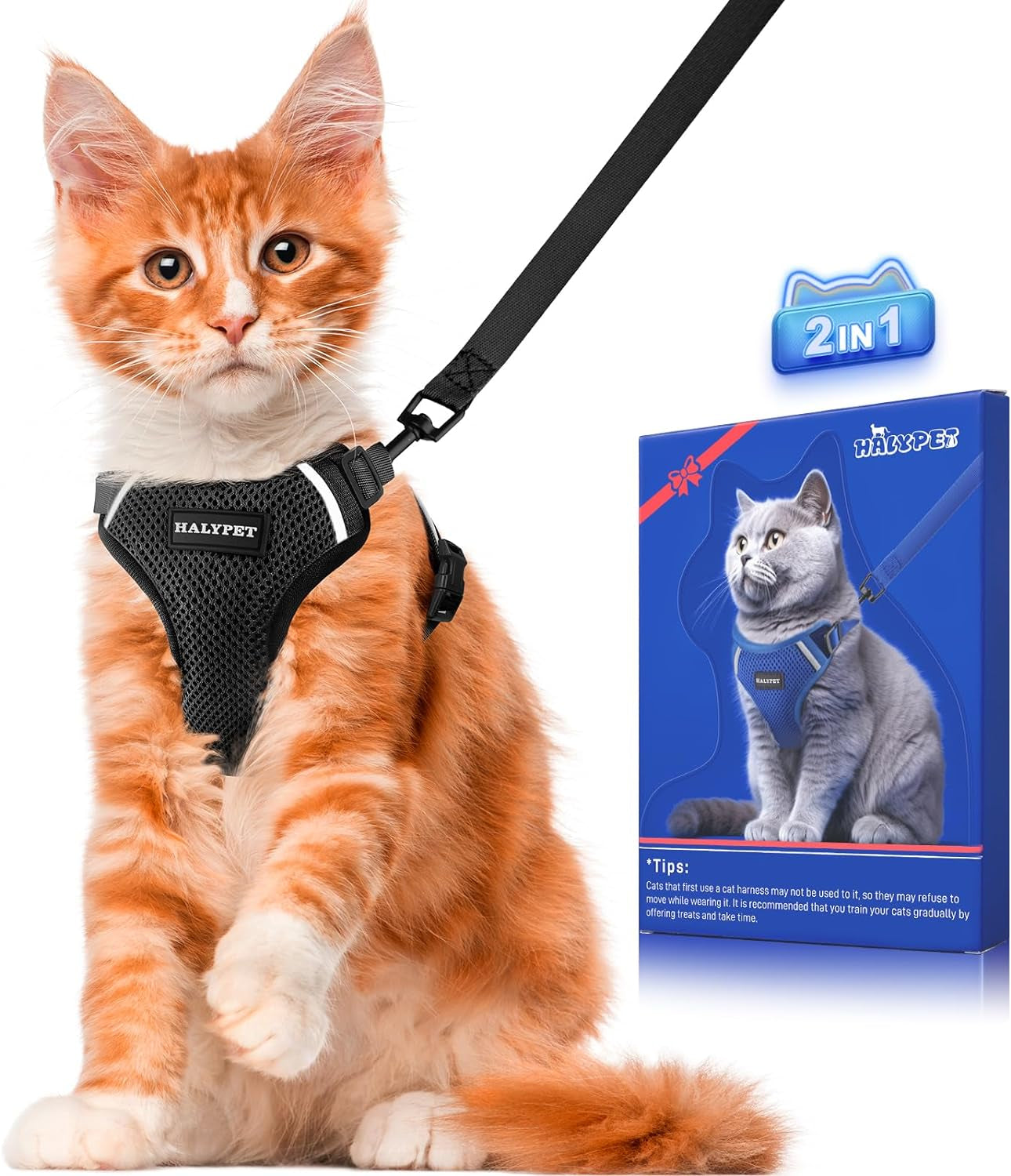 Cat Harness and Leash Set [ MAX Safety Third Generation ] Escape Proof Soft Adjustable Cat Leash Breathable Comfortable Vest Easy to Wear Kitten Harness for Outdoor Walking