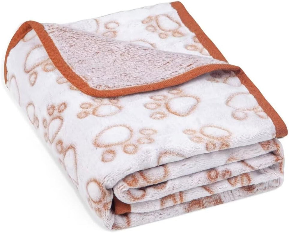 Stuffed Premium Soft Dog Blanket, Brown Flannel Fleece Blanket for Small Medium Dogs, Pet Puppy Blankets Gift for Kitten Cat, Cute Paw Print Blanket for Bed Cover, Couch, Crate