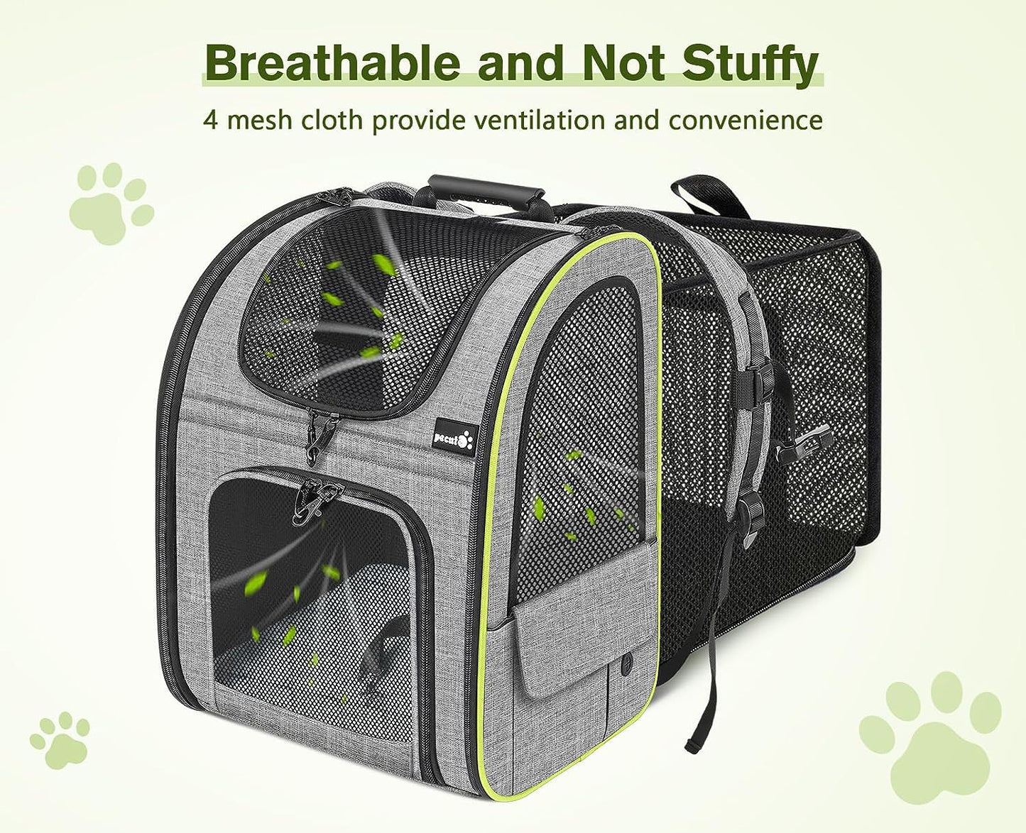 Pecute Pet Carrier Backpack, Cat Backpack Carrier, Expandable with Breathable Mesh for Small Dogs Cats Puppies, Dog Backpack Carrier for Hiking Travel Camping Outdoor, Hold Pets up to 18 Lbs