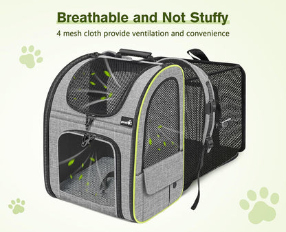 Pecute Pet Carrier Backpack, Large Cat Carrier Backpack Hold up to 22 Lbs, Expandable Cat Backpack with Breathable Mesh for Medium Dogs Cats, or 2 Small Pets, Dog Backpack Carrier for Travel Hiking