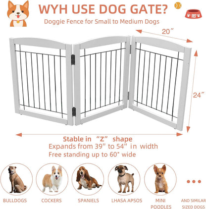 Foldable Indoor Dog Gate with Walk through Door, Freestanding Pet Gate for the House,Doorways, Stairs, Pet Puppy Safety Fence with Support Feet, White 6 Panels 120" Wide 24''Height