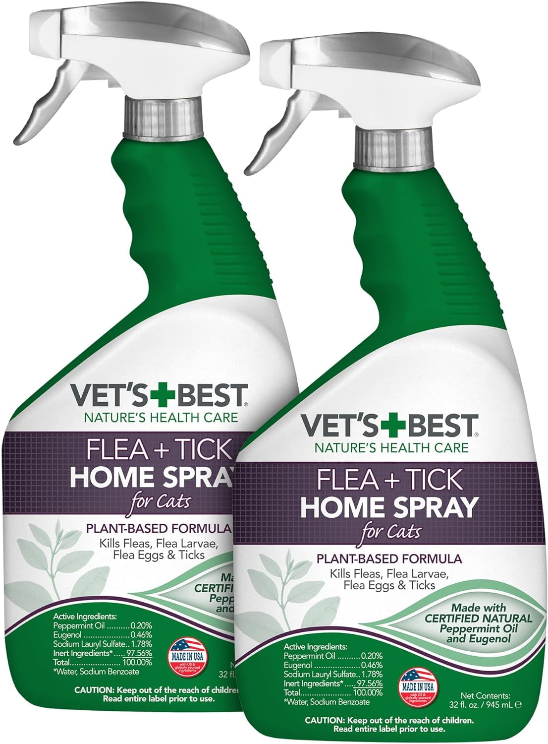 Vet'S Best Flea and Tick Home Spray for Cats | Flea Treatment for Cats and Home | Plant-Based Formula | 32 Ounces, 2 Pack