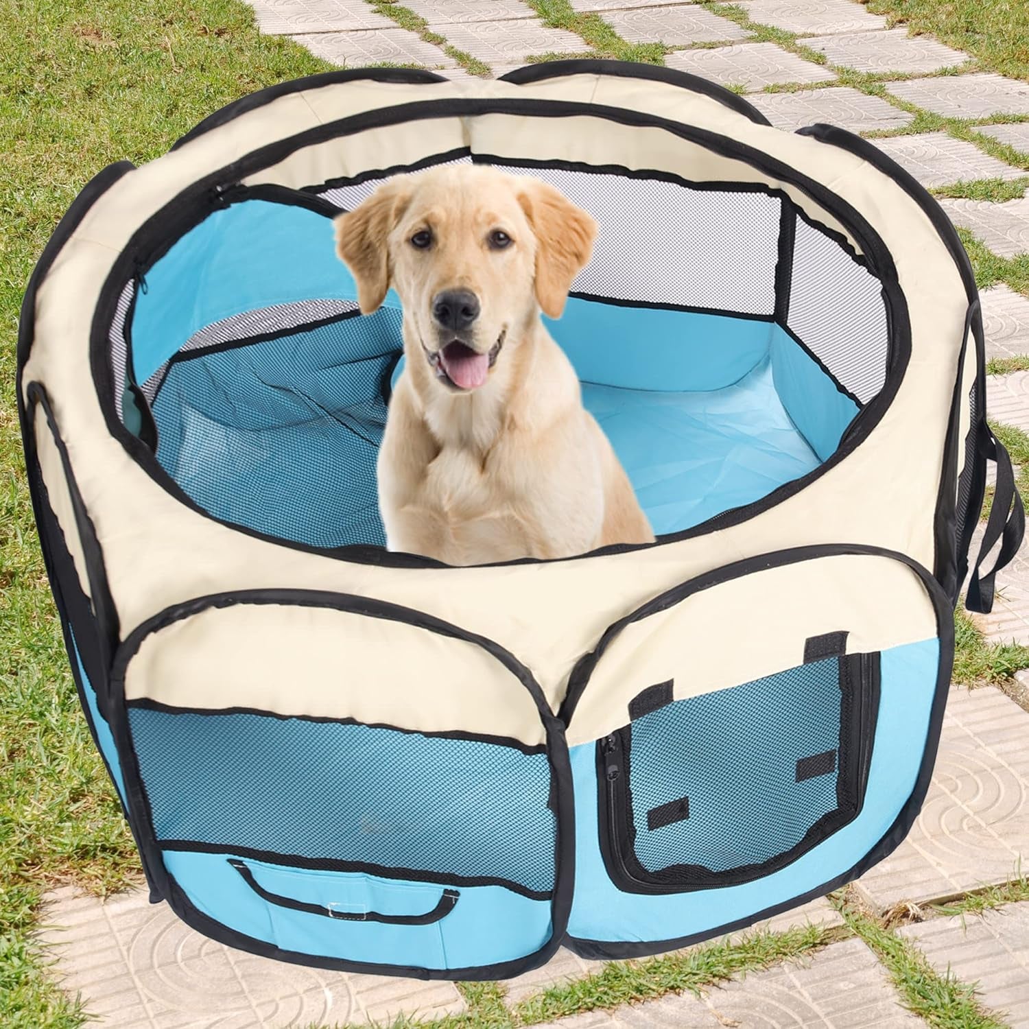 Dogs Playpen Cat Playpen Pop up Playpen Small Middle Large Dog Cat Playpen Pet Playpen 37X37X24 Pop up Playpen Pet Tent Playground Indoor Outdoor Pet Puppy Dog Playpen (Black/Blue)