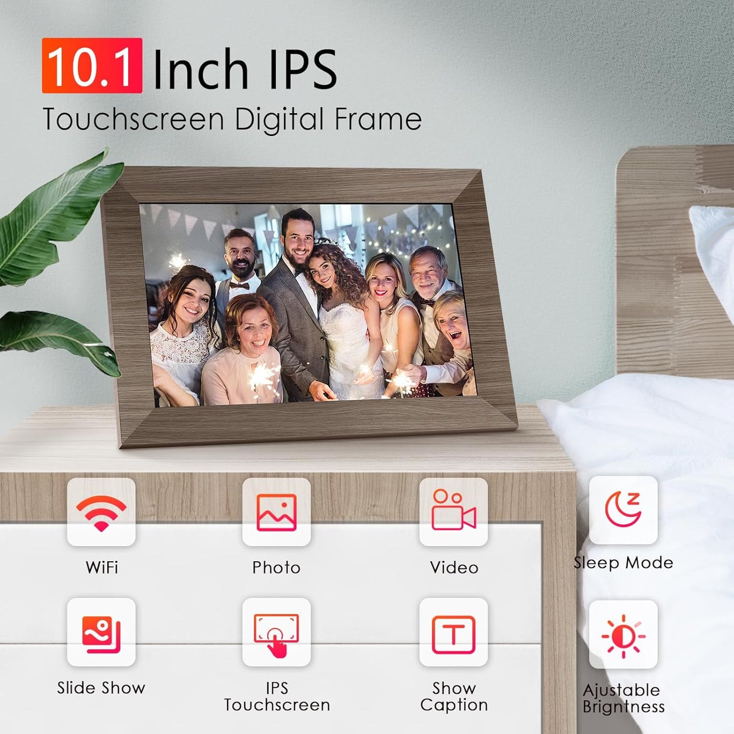 10.1 WiFi Digital Picture Frame, IPS Touch Screen Smart Cloud Digital Photo Frame with 16GB Storage, Wall Mountable, Auto-Rotate, Share Photos from Anywhere Via App