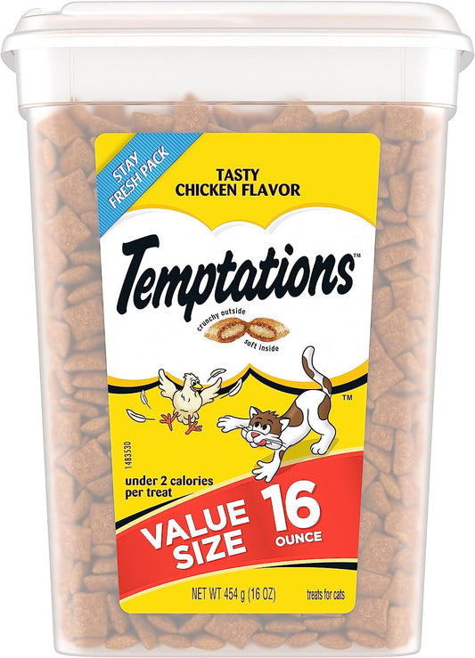 TEMPTATIONS Classic Crunchy and Soft Cat Treats Tasty Chicken Flavor, 16 Ounce (Pack of 1)