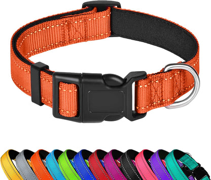 Reflective Dog Collar, Adjustable Soft Neoprene Padded Nylon Pet Collars with Buckle for Puppy and Small Dogs, Cats, Orange,Xs