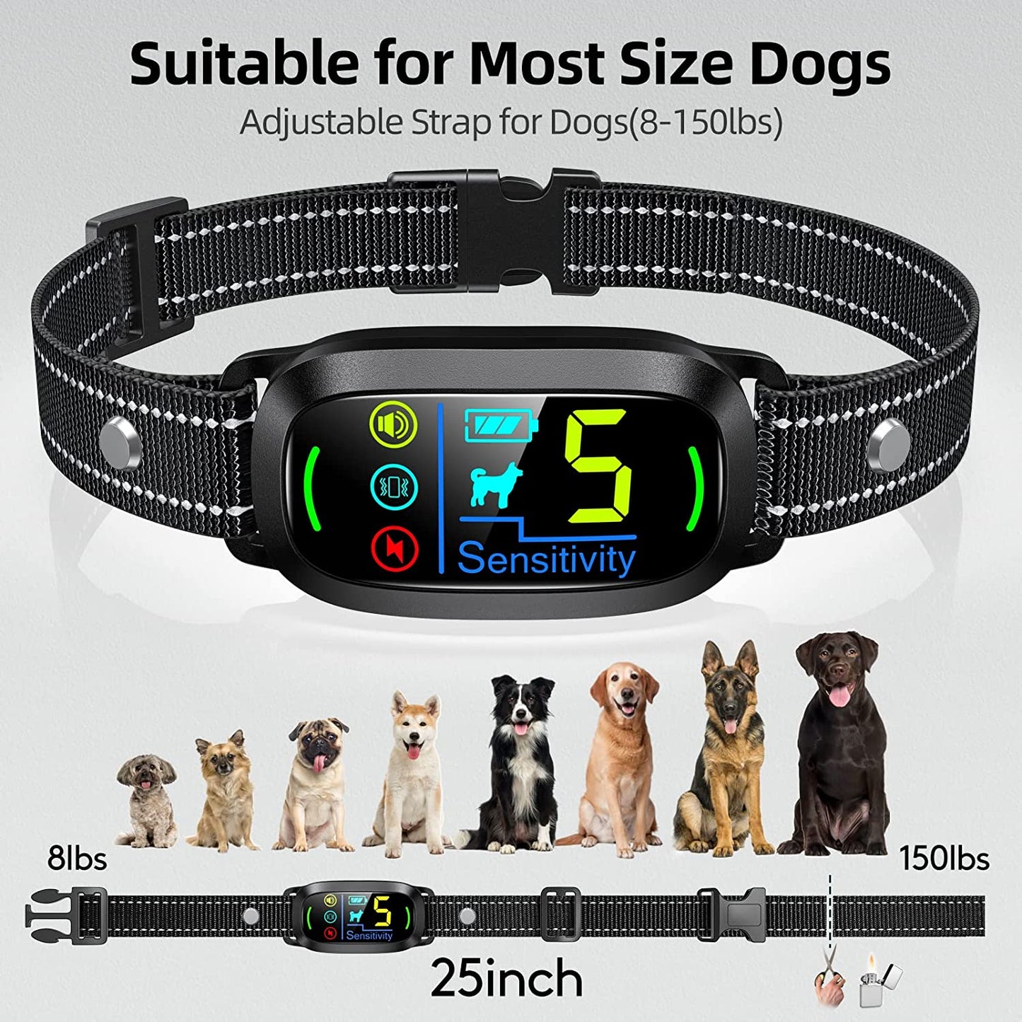 Dog Bark Collar, FAFAFROG Rechargeable Smart Collar, anti Barking Training Collar with 5 Adjustable Sensitivity Beep Vibration, Bark Collar for Large Medium Small Dogs (Clear)