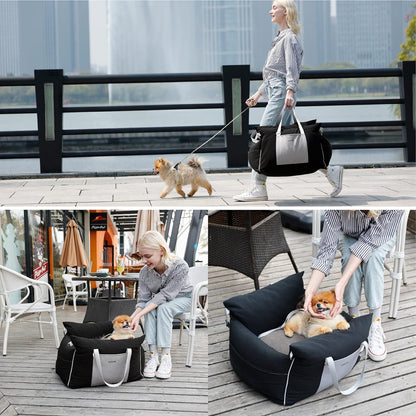 Lesure Small Dog Car Seat for Small Dogs - Waterproof Dog Booster Seat for Car with Storage Pockets and Clip-On Safety Leash and Thickened Memory Foam Filling, Pet Travel Carrier Bed, Light Blue