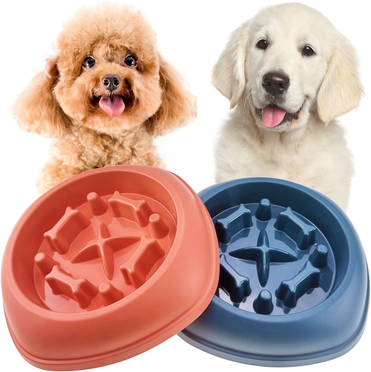 CAISHOW Slow Feeder Dog Bowls 2Pcs Puzzle Dog Bowls, Non Slip Interactive Dog Feeding Bowls Slow Down Eating, Bloat Stop Maze Dog Dishes for Small Medium Size Dogs(Set Blue Pink)