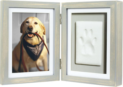 Pearhead Pet Paw Print Photo Frame with Clay Imprint Kit - Wooden Photo Frame, DIY No-Mess Pawprint Keepsake, Perfect for Cats & Dogs, Ideal Memorial and Home Decor Gift, Distressed Gray