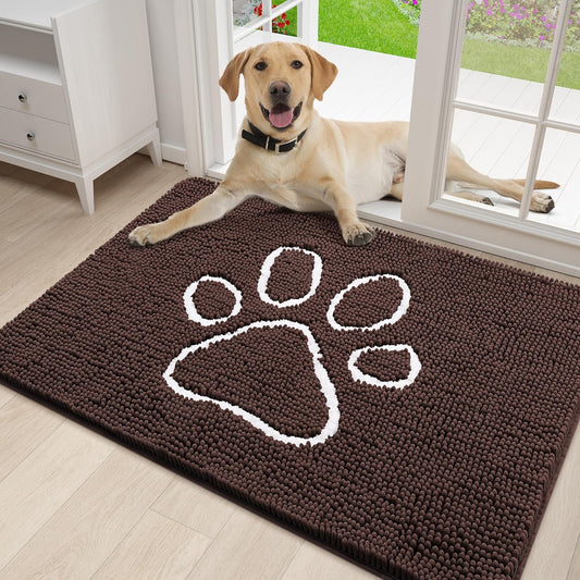 Smiry Dog Door Mat for Muddy Paws, Absorbent Dirt Trapper Non-Slip Washable Mat, Quick Dry Chenille, Mud Mat for Dogs, Entry Indoor Door Mat for inside Floor (30X20 Inches, Brown)