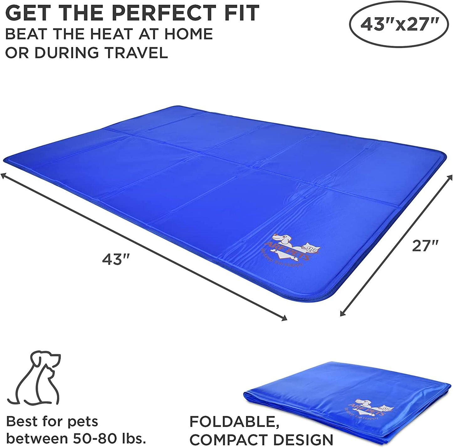 Arf Pets Dog Cooling Mat 27” X 43” Pad for Kennels, Crates and Beds, Non-Toxic, Durable Solid Self Cooling Gel Material. No Refrigeration or Electricity Needed, Medium