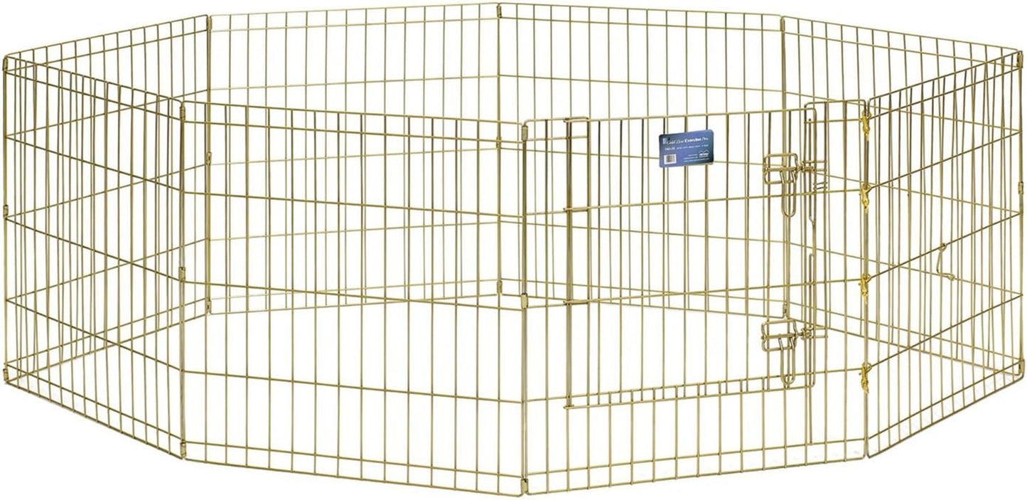 Midwest Homes for Pets Foldable Metal Dog Exercise Pen / Pet Playpen, Gold Zinc W/ Door, 24'W X 24'H