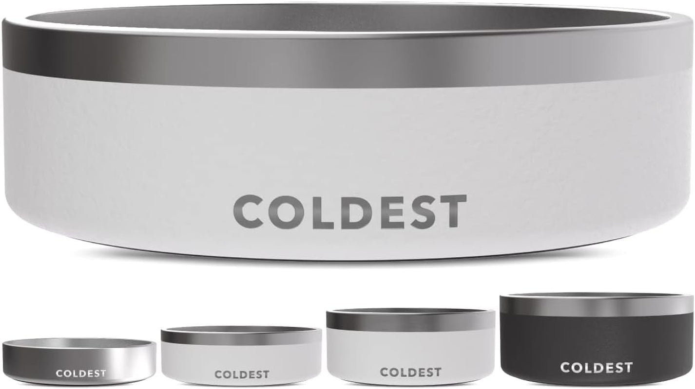 Coldest Dog Bowl - anti Rust Metal & Non Slip Dog Bowls Large, Spill Proof Heavy Duty 3 Layers Insulated Dog Bowl - Food and Water Bowl for Dogs, Cats & Pets, Dishwasher Safe (42 Oz, Epic White)