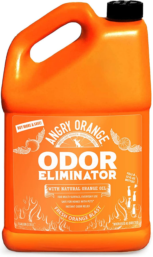 ANGRY ORANGE Pet Odor Eliminator for Strong Odor - Citrus Deodorizer for Dog Urine or Cat Pee Smells on Carpet, Furniture & Indoor Outdoor Floors - 128 Fluid Ounces - Puppy Supplies - 1 Gallon