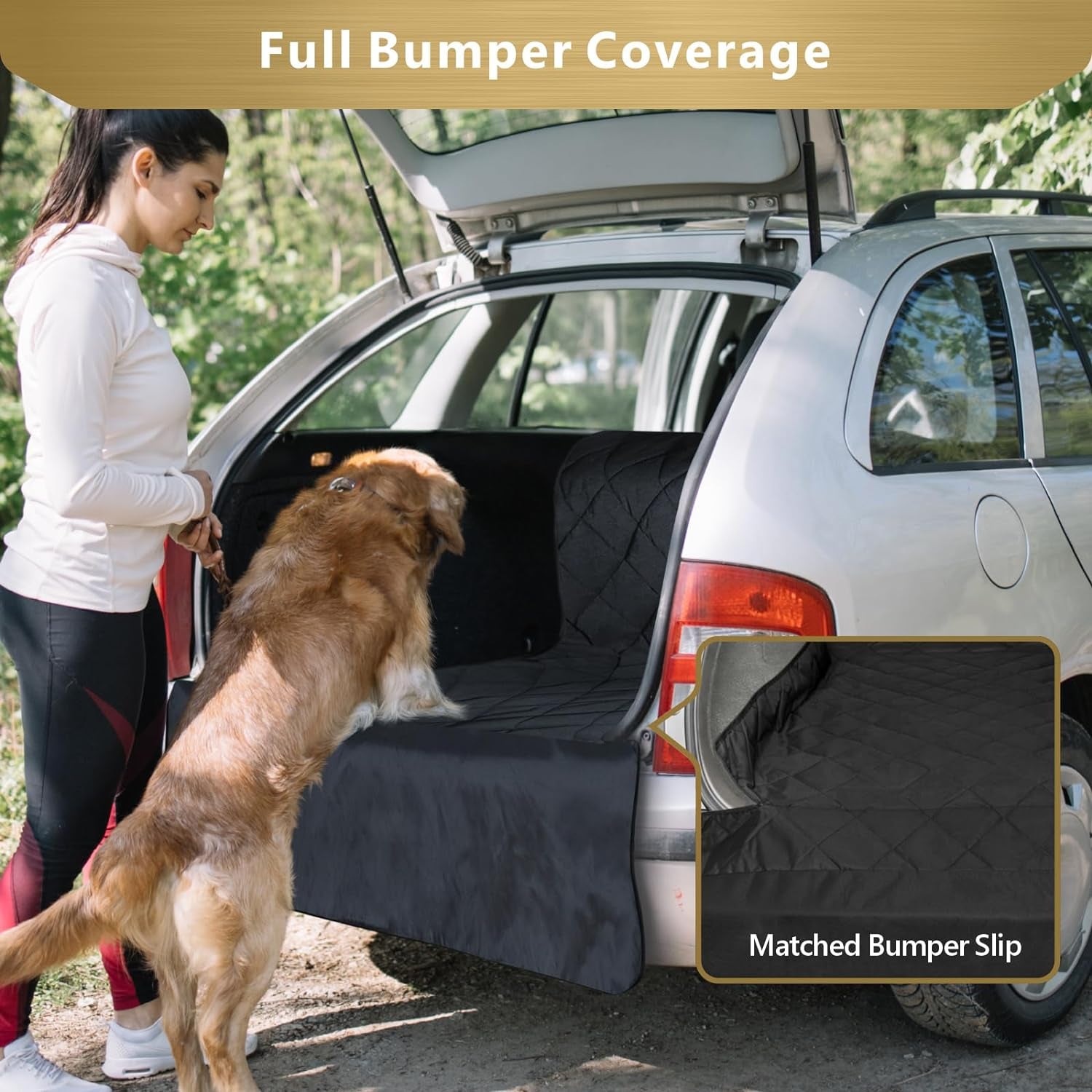 F-Color SUV Cargo Liner for Dogs, Upgraded Extra Large Water Resistant Pet Cargo Cover Dog Seat Cover Mat for SUV Sedans Vans with Bumper Flap Protector, Non-Slip, Wear-Proof, Universal Fit, Paw Print