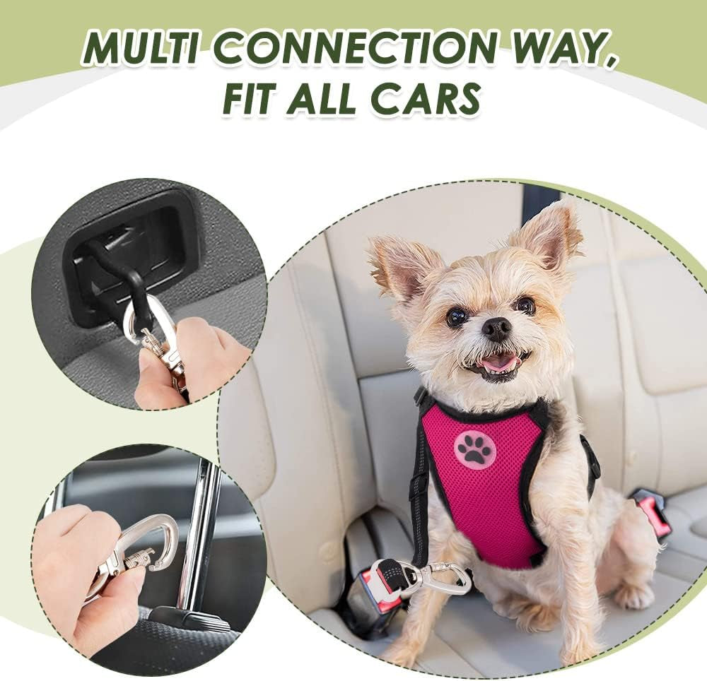 Slowton Dog Seat Belt Harness for Car, Dog Car Harness Adjustable Mesh Breathable & Dog Seatbelt Safety Tether with Elastic Bungee for Small Medium Large Pets(Black, Single Clip, M)