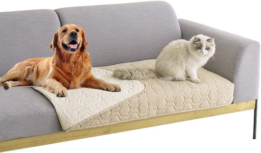 Waterproof and Non-Slip Dog Bed Cover and Pet Blanket Sofa Pet Bed Mat ，Car Incontinence Mattress Protectors Furniture Couch Cover for Most Cats Dogs,Pets<30X70-Beige>