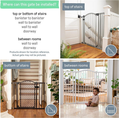 Summer by Ingenuity Doorway 48W Series Safety Pet and Baby Gate, 29'-48' Wide, 36' Tall, Pressure or Hardware Mounted, Install on Wall or Banister in Doorway or Stairway, Auto Close Door - White