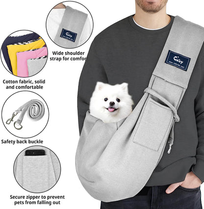 CUBY Dog and Cat Sling Carrier - Hands Free Reversible Pet Papoose Bag - Soft Pouch and Tote Design - Suitable for Puppy, Small Dogs Cats Outdoor (Classic Grey)