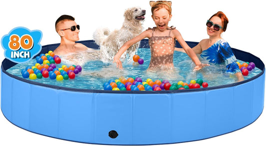 Jecoo Dog Pool for Large Dogs Kiddie Pool Hard Plastic Foldable Dog Bathing Tub Portable outside Kids Swimming Pool for Pets and Dogs