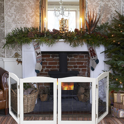 LZRS Sturdy Wood Pet Gate, Freestanding Wire Dog Gate Safety Fence Indoor, Foldable Stair Barrier Pet Exercise for Most Furry Friends, Dog Gate for Stairs, Walnut,24" Height-6 Panels