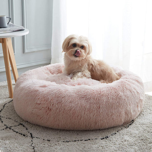 WESTERN HOME WH Calming Dog & Cat Bed, Anti-Anxiety Donut Cuddler Warming Cozy Soft round Bed, Fluffy Faux Fur Plush Cushion Bed for Small Medium Dogs and Cats (20"/24"/27"/30")