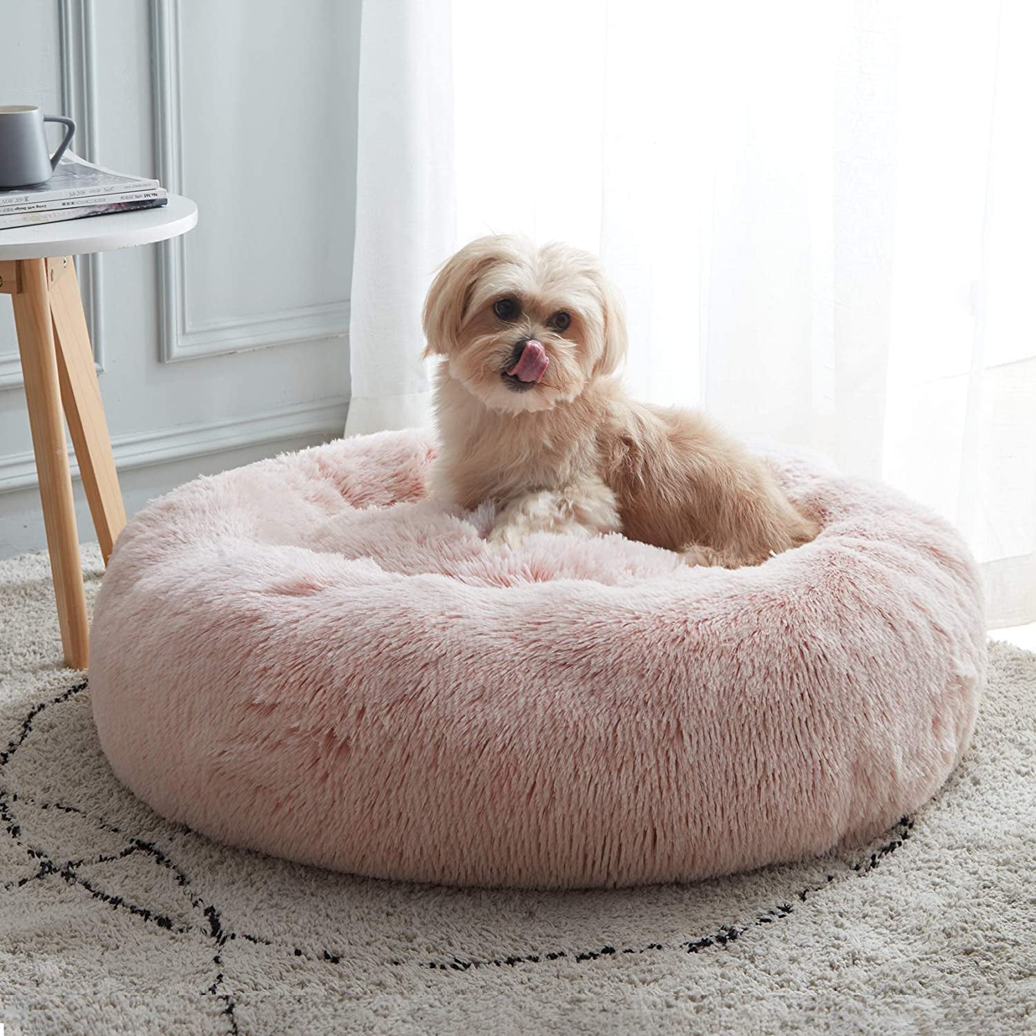 WESTERN HOME WH Calming Dog Bed & Cat Bed, Anti-Anxiety Donut Dog Cuddler Bed, Warming Cozy Soft Dog round Bed, Fluffy Faux Fur Plush Dog Cat Cushion Bed for Small Medium Dogs and Cats