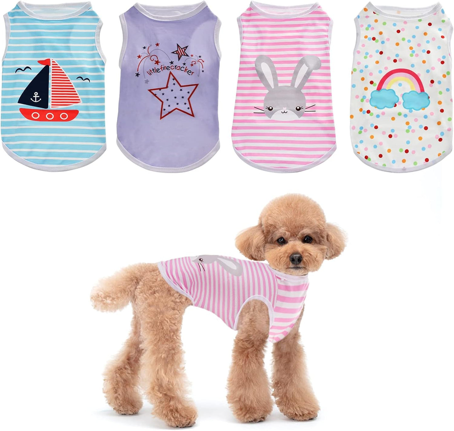 4Pcs Dog Cat Shirts Dog Polka Dot Vest Dog Stripe Sleeveless T-Shirt Pet Soft Vest Breathable Clothes for Small Medium Dog Puppy Kitten Cat M