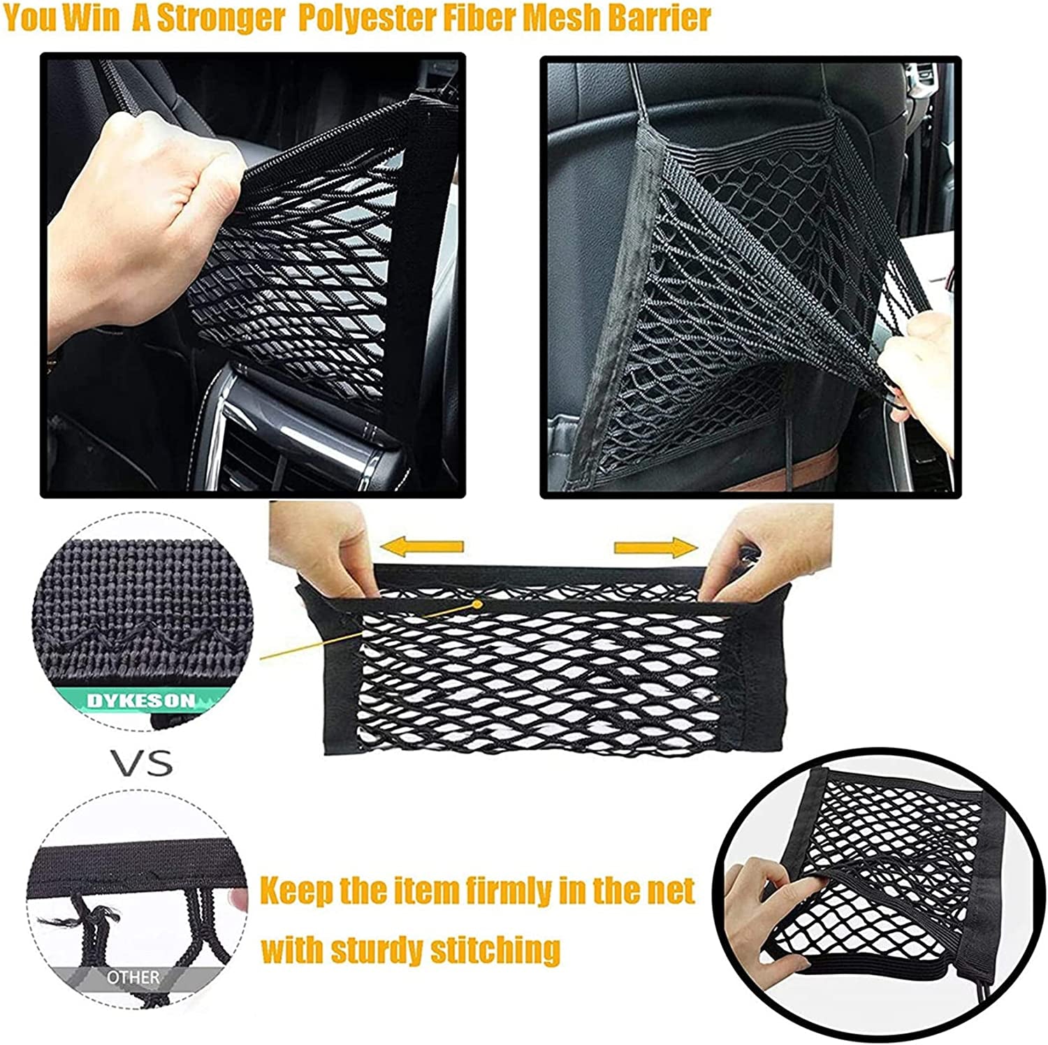 Dog Car Net Barrier Pet Barrier with Auto Safety Mesh Organizer Baby Stretchable Storage Bag Universal for Cars, Suvs -Easy Install, Car Divider for Driving Safely with Children & Pets