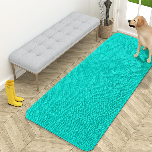 OLANLY Dog Door Mat for Muddy Paws, Absorbs Moisture and Dirt, Absorbent Non-Slip Washable Mat, Quick Dry Microfiber, Mud Mat for Dogs, Entry Indoor Door Mat for inside Floor(59X24 Inches, Teal)