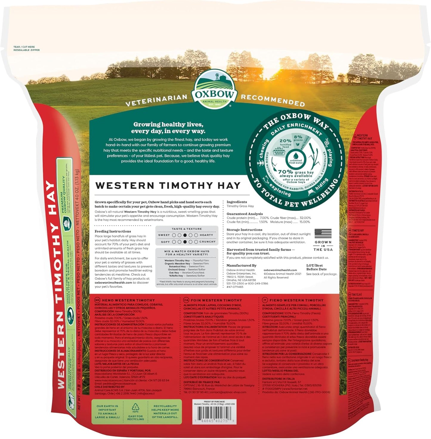 Oxbow Animal Health Western Timothy Hay - All Natural Hay for Rabbits, Guinea Pigs, Chinchillas, Hamsters & Gerbils - 40 Oz