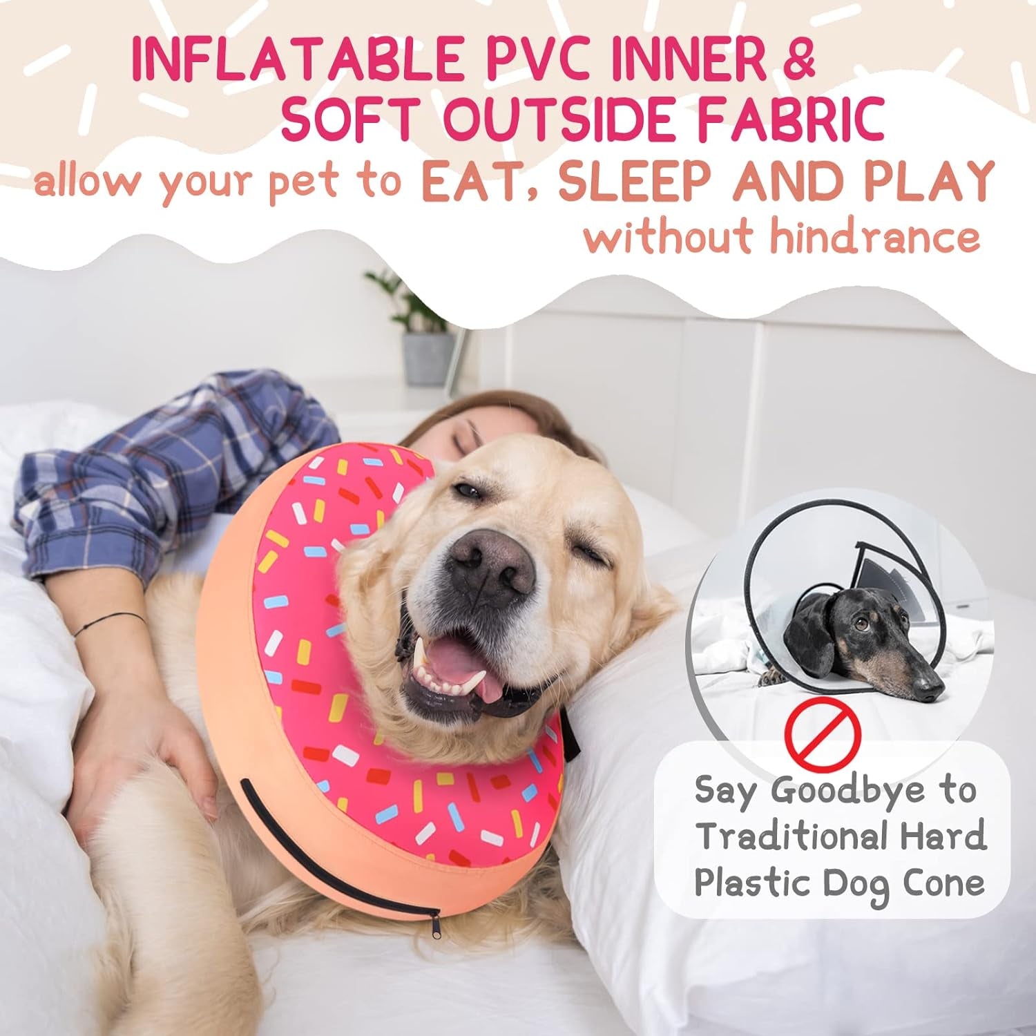 Supet Inflatable Dog Cone Collar Alternative after Surgery, Dog Neck Donut Collar Recovery E Collar to Stop Licking, Soft Dog Cone for Small Medium Large Dogs