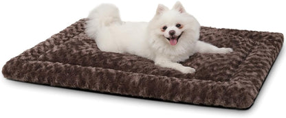 Washable Dog Bed Mat Reversible Dog Crate Pad Soft Fluffy Pet Kennel Beds Dog Sleeping Mattress for Large Jumbo Medium Small Dogs, 29 X 18 Inch, Brown