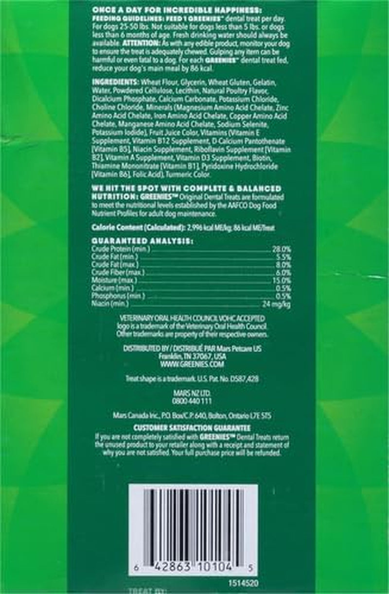 Greenies Original Regular Natural Dog Dental Care Chews Oral Health Dog Treats, 36 Count (Pack of 1)