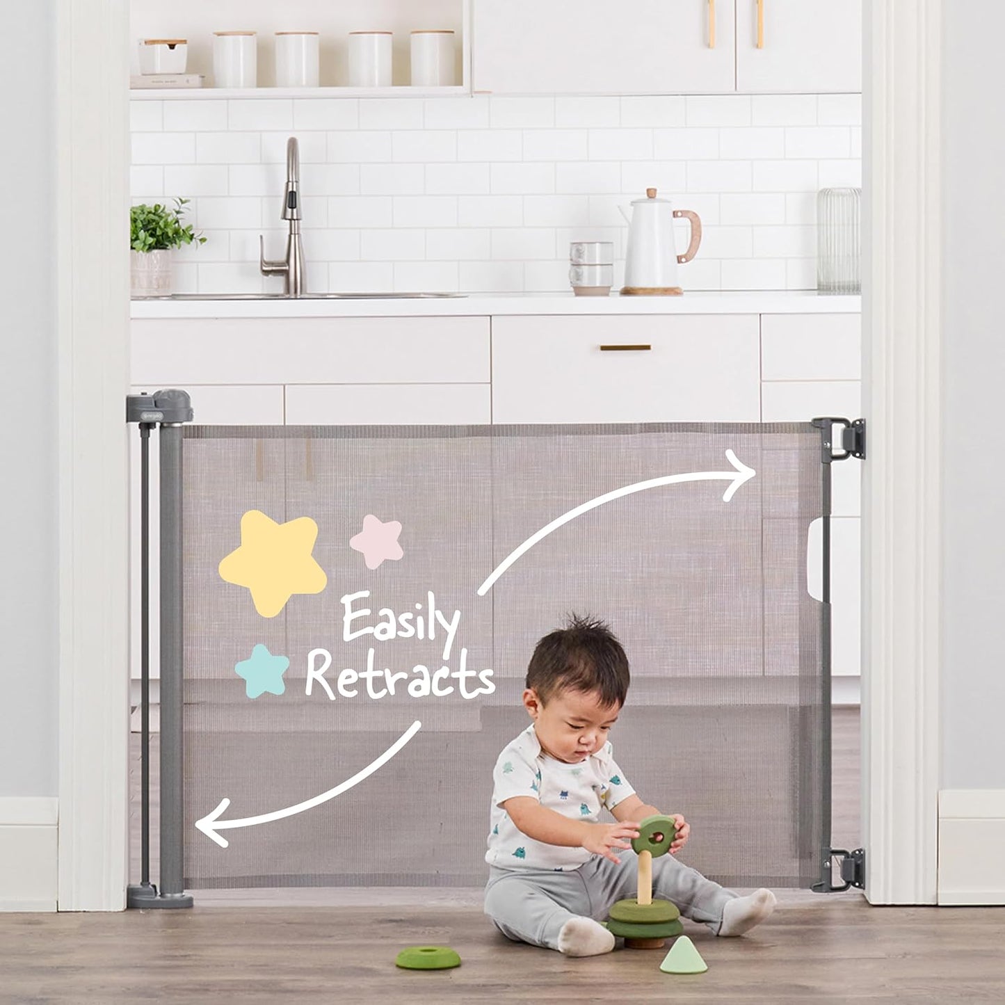 Regalo Extra Wide Retractable Baby Gate, Award Winning Brand, Expands up to 50" Wide, Easy Install, Includes Installation Template, Locking Indicator