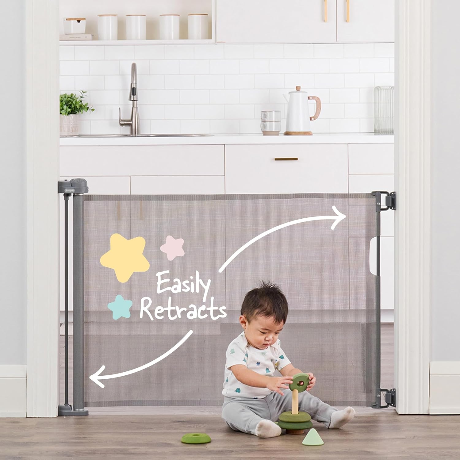 Regalo Extra Wide Retractable Baby Gate, Award Winning Brand, Expands up to 50" Wide, Easy Install & 2-In-1 Extra Wide Stairway and Hallway Walk Throughbaby Safety Gate, Hardware Mounting, White