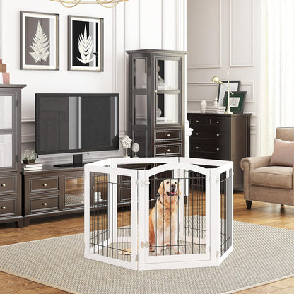 PAWLAND 96-Inch Extra Wide Dog Gate for the House, Doorway, Stairs, Freestanding Foldable Wire Pet Gate, Set of Support Feet Included (Espresso, 30" Height-4 Panels)