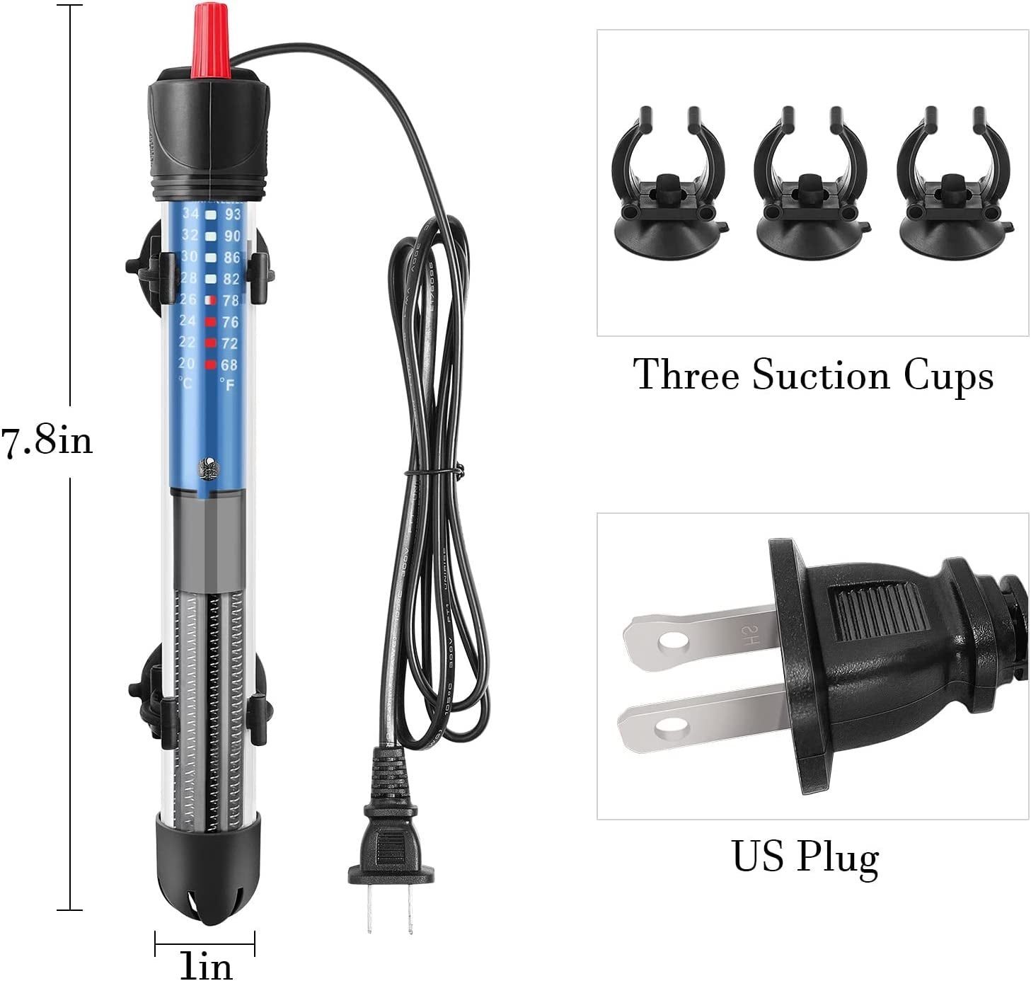 Hitop 25W/50W/100W/300W Adjustable Aquarium Heater, Submersible Glass Water Heater for 5 – 70 Gallon Fish Tank (25W)