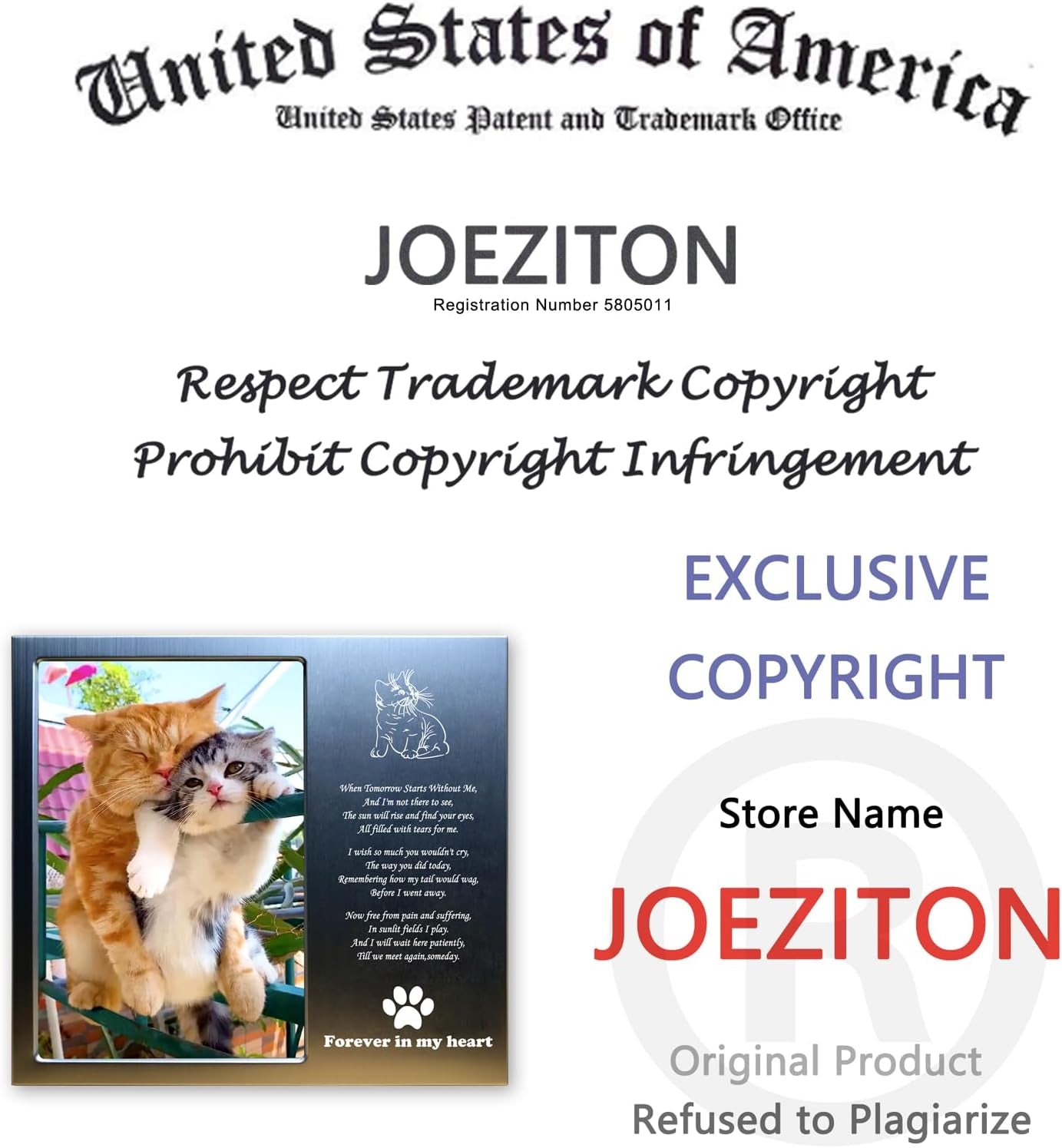 Pet Memorial Gift - Sympathy Gift (Opts) Personalized Metal Wood - Pet Memorial Picture Frame 4X6 - for Loss of Dog or Cat (03B)