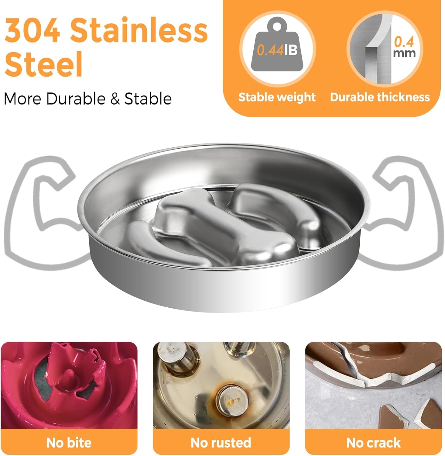 Vannon Stainless Steel Slow Feeder Dog Bowls Non-Slip Slow Feeding Dog Bowl Metal Dog Food Bowl That Slow Down Eating Anti-Choking Puzzle Dog Food Bowls for Small Medium Dogs, 4 Cups, Bone Shape