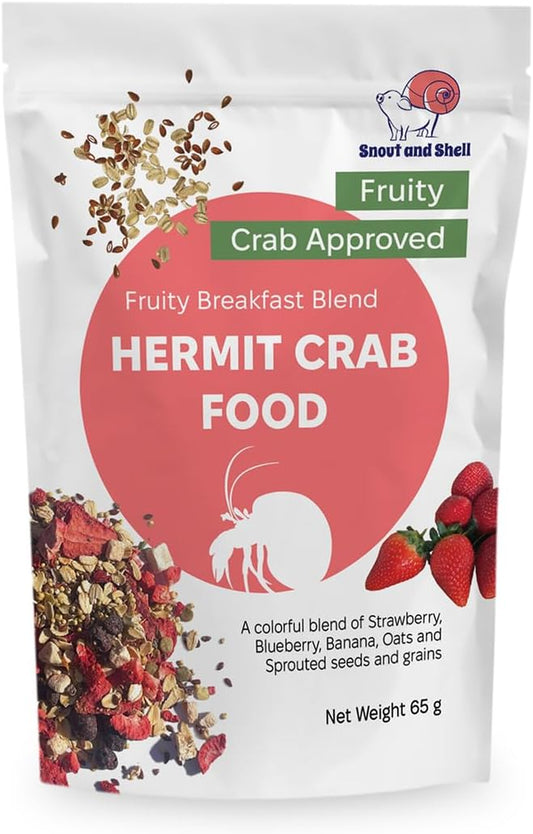 Snout and Shell Fruity Breakfast Blend Hermit Crab Dry Food - High Protein & Nutrient Blend Diet of Rolled Oats, Blueberries, Strawberry, Banana, Sprouted Seeds Mix - Aquatic Pet Snack Treat | 65g