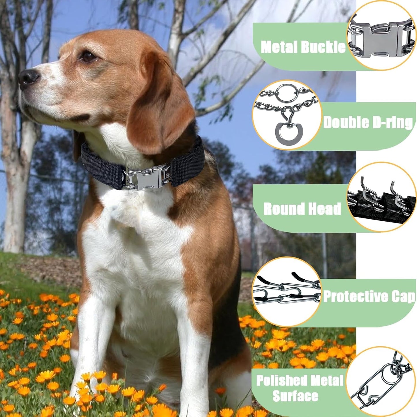 Prong Training Collar for Dogs, Adjustable Dog Pinch Collar with Quick Release Buckle, No Pull Collar for Small Medium Large Dogs, Extra Link and Caps (M/L(17-23" Neck, 3.2Mm), Black)