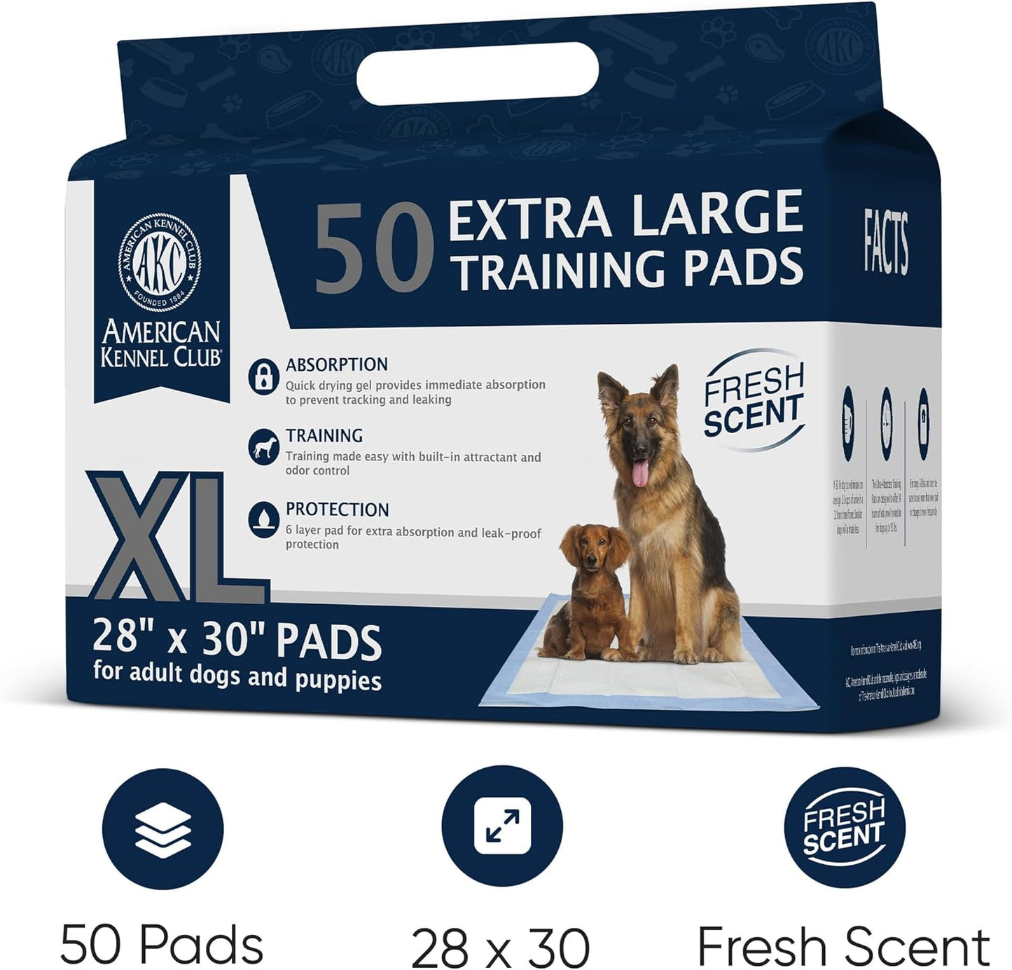 Ultra Absorbent Odor Control Training Pads for Dogs Leak-Proof Quick Dry Gel Â€“ Extra Large 30 X 28 Pee Pads - Fresh Scented - 50 Count, Pack of 1