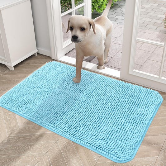 OLANLY Dog Door Mat for Muddy Paws, Absorbs Moisture and Dirt, Absorbent Non-Slip Washable Mat, Quick Dry Microfiber, Mud Mat for Dogs, Entry Indoor Door Mat for inside Floor(24X16 Inches, Blue)