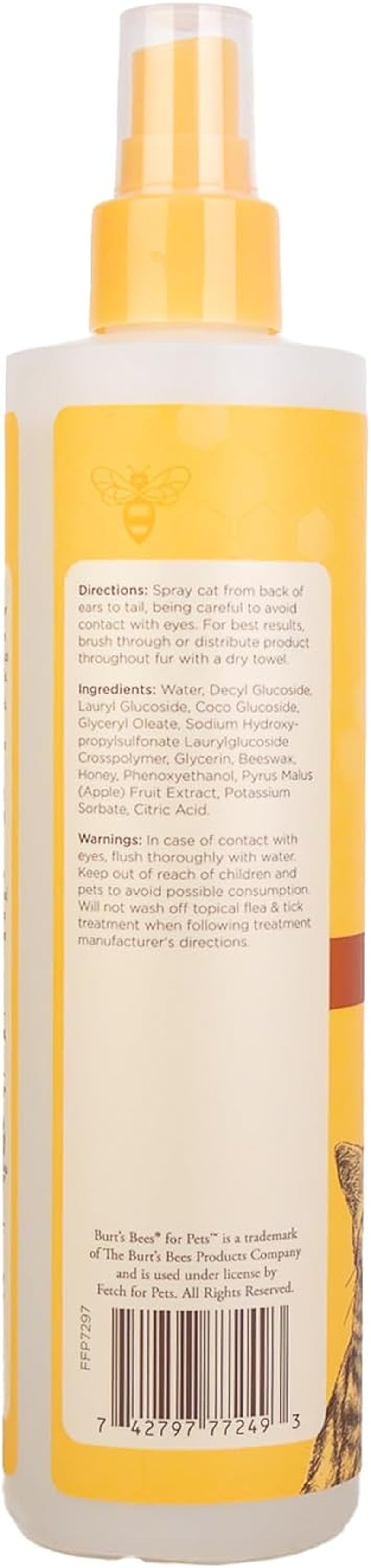 Burt'S Bees for Pets Cat Naturally Derived Waterless Shampoo with Shea Butter and Honey - Cat Waterless Shampoo Spray - Easy to Use Cat Dry Shampoo - Made in the USA, 10 Oz