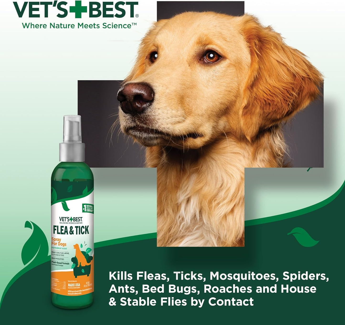 Vet'S Best Tick & Flea Spray - Plant-Based Flea and Tick Prevention for Dogs - Certified Natural Oils - 8 Oz