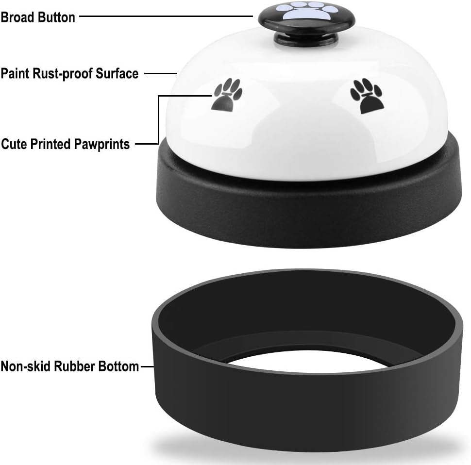 Comsmart Dog Puppy Cat Kitten Potty Training Bells, 2 Metal Dog Paw Print Bells with Non-Skid Rubber Base for Pet Interactive Game Toys Tell Bells, Service Bell for Hotel School Bar Shop Restaurant