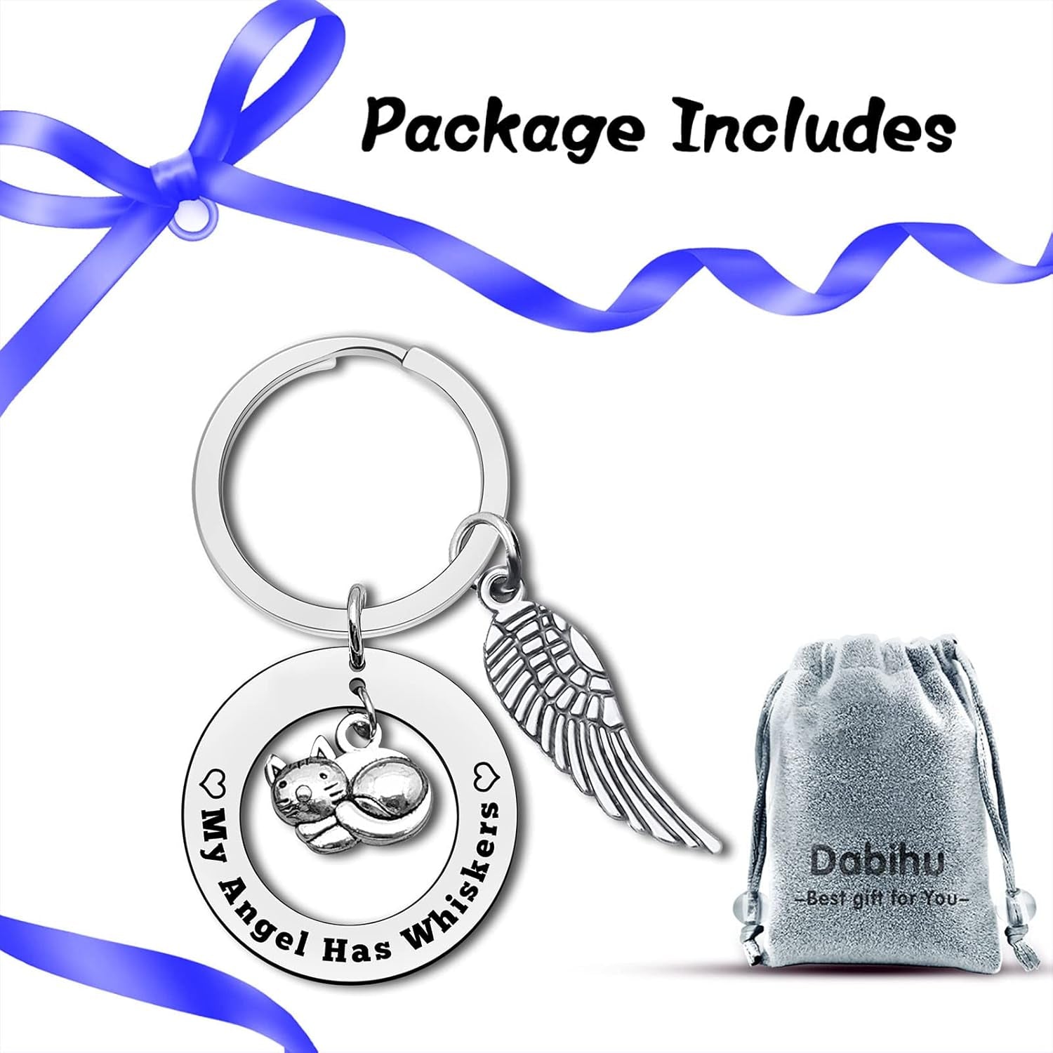 Dabihu Cat Memorial Keychain in Silver, Loss of Pet Sympathy Gift for Cat Owners